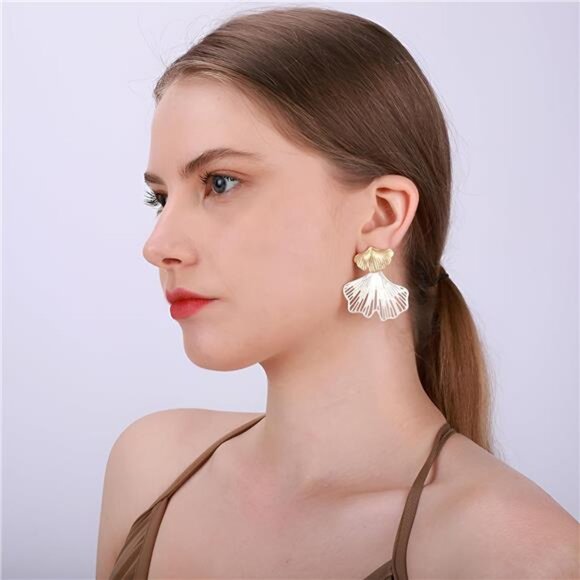 Gold Leaf Earrings for Women | Lightweight Alloy Statement Jewelry - Picture 1 of 4